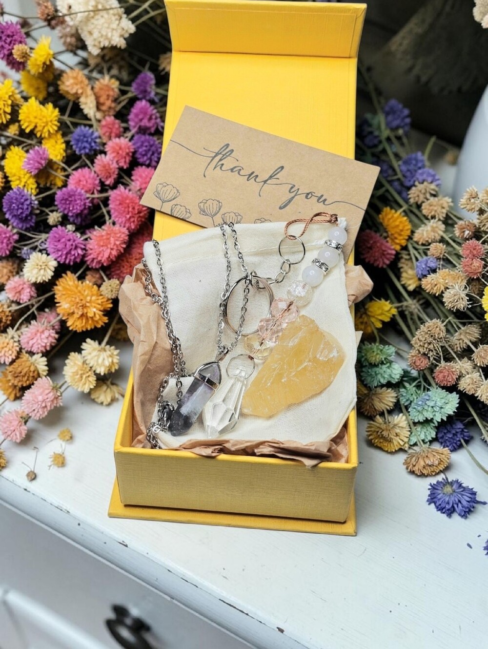 Yellow & Clear Crystal Point Pendant Necklace Set